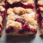 Homemade cranberry crumble bars with a golden topping and fresh cranberries