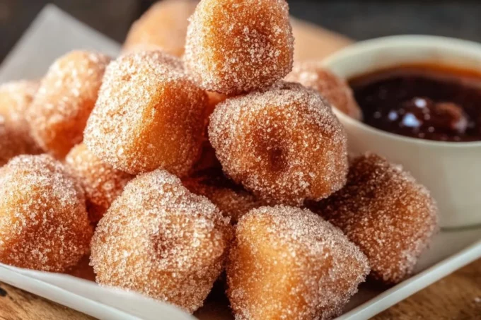 Crispy air fryer churro bites dusted with cinnamon sugar