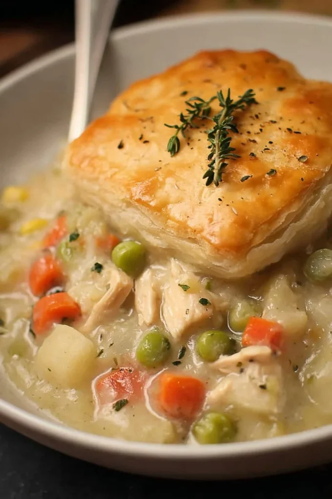 Delicious Crockpot Chicken Pot Pie served in a bowl