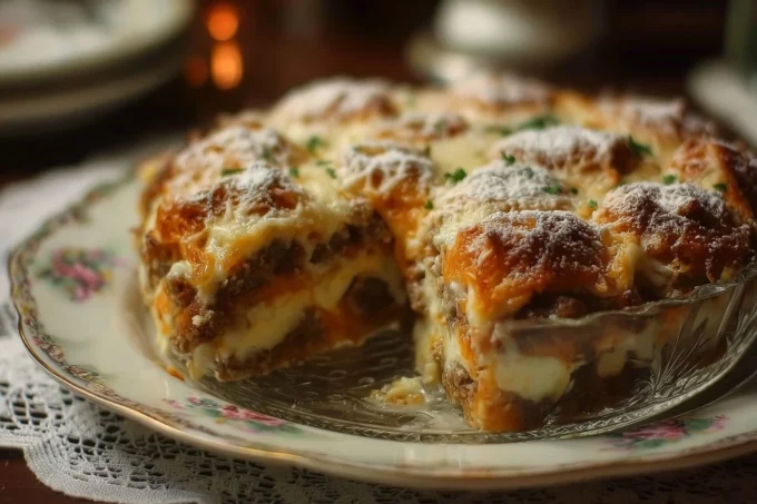 A whole, golden-brown Condensed Milk Dream Cake (bundt or round pan) dusted with powdered sugar and garnished with fresh berries.