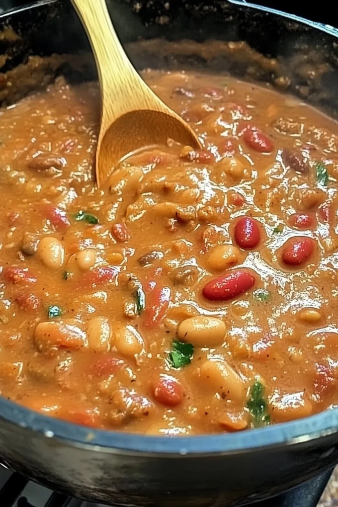 Bowl of drunken beans with colorful spices and herbs