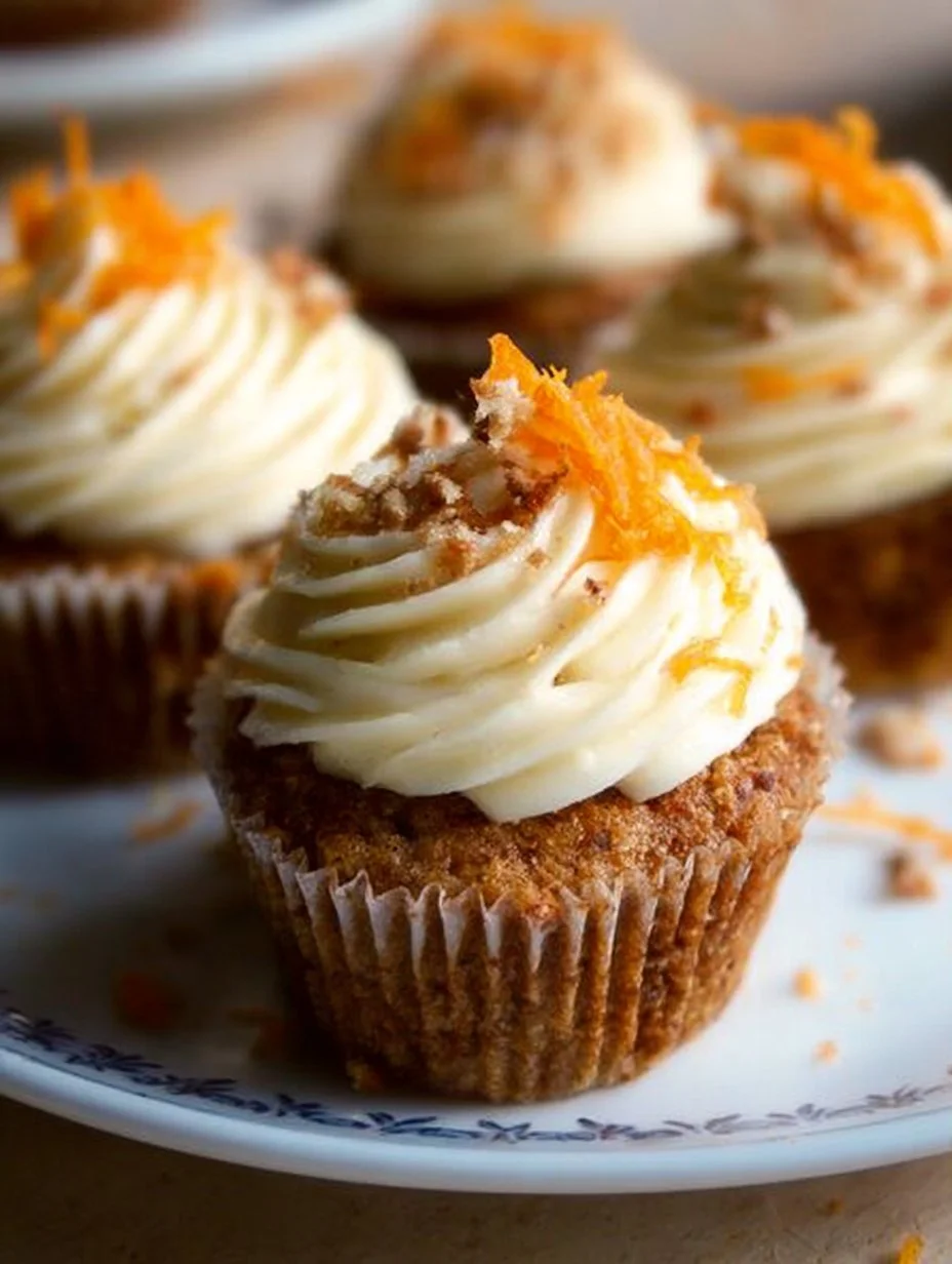 Delicious easy carrot cake cupcakes topped with cream cheese frosting