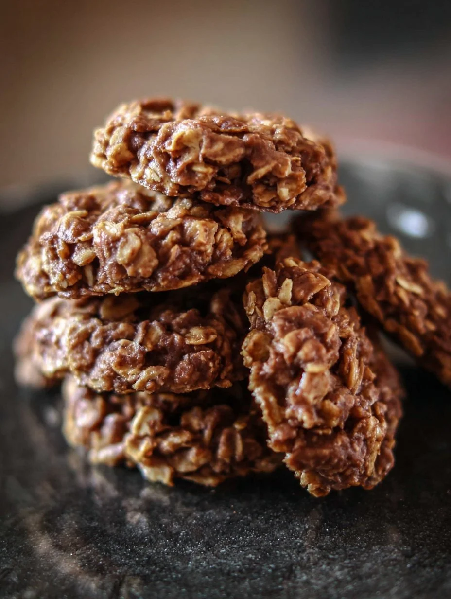 Delicious no bake oatmeal cookies on a plate, ready to enjoy.