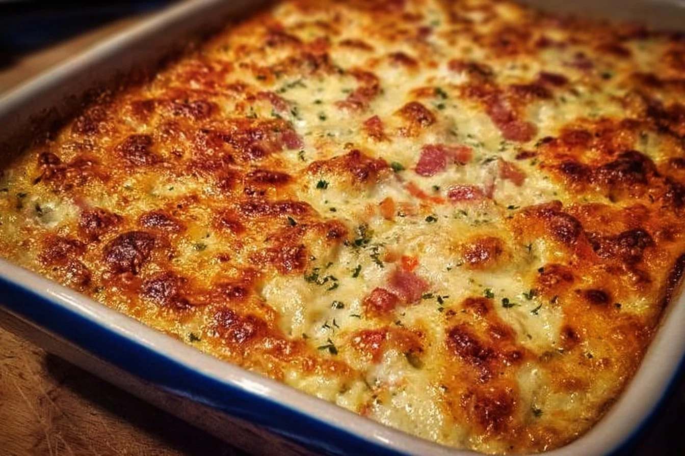 Delicious homemade Farmer's Casserole filled with fresh vegetables and savory meats