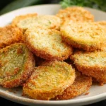 Crispy fried green tomatoes recipe served on a rustic plate with dipping sauce
