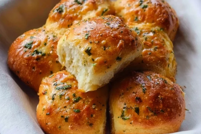 Freshly baked garlic bread rolls served warm and buttery