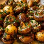 Garlic Sautéed Mushrooms in a skillet with butter and herbs