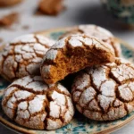 Freshly baked Gingerbread Crinkle Cookies sprinkled with powdered sugar