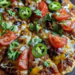 Delicious homemade Mexican pizza topped with fresh ingredients