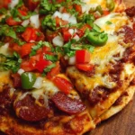 Homemade Mexican Pizza topped with fresh ingredients and spices