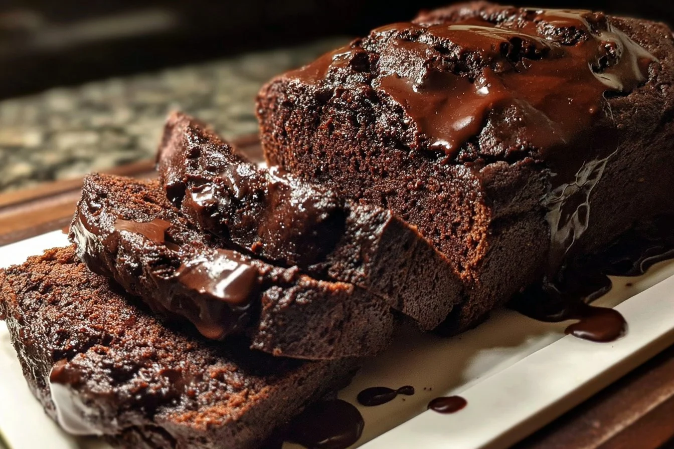 Delicious hot fudge brownie bread fresh out of the oven