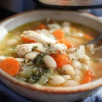 Bowl of healthy white bean chicken soup made in an Instant Pot