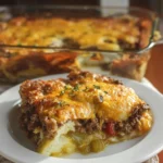 Delicious John Wayne Casserole served in a dish with toppings