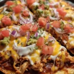 Keto Chicken Mexican Pizza topped with fresh ingredients and melted cheese