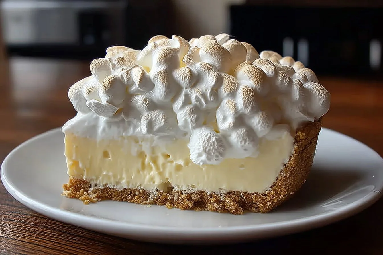 Delicious Marshmallow Whip Cheesecake with fluffy topping and graham cracker crust
