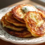 Crispy and golden brown mashed potato pancakes served with sour cream.