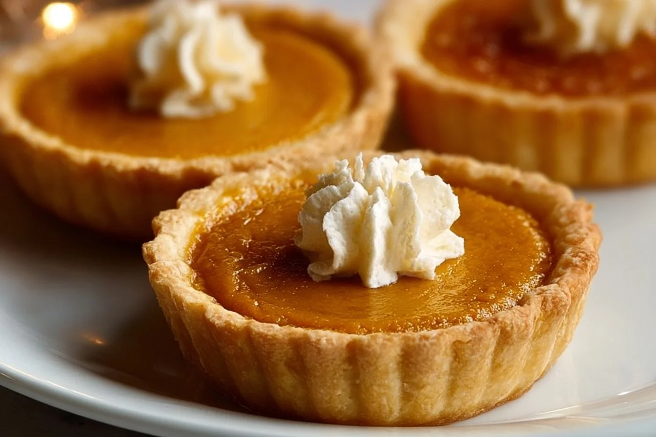 Delicious mini pumpkin pies served on a festive table