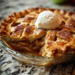 Delicious homemade apple pie with golden crust and fresh apples.