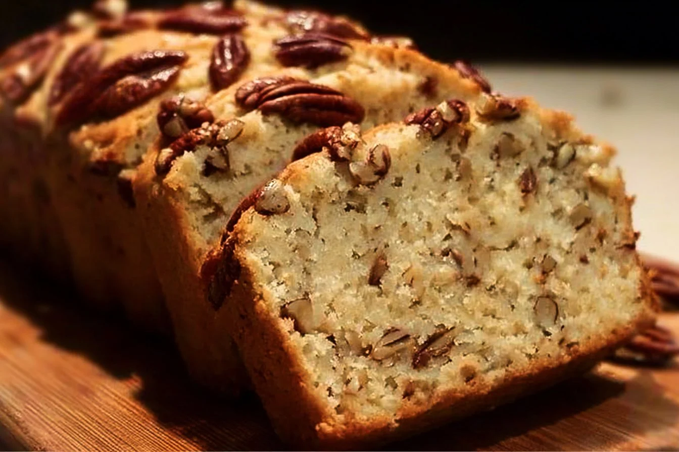 Freshly baked pecan bread with nuts and a golden crust