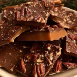 Delicious pecan toffee with nuts and caramelized sugar in a festive setting