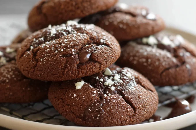 Peppermint Patty Stuffed Chocolate Cookies ready to be enjoyed