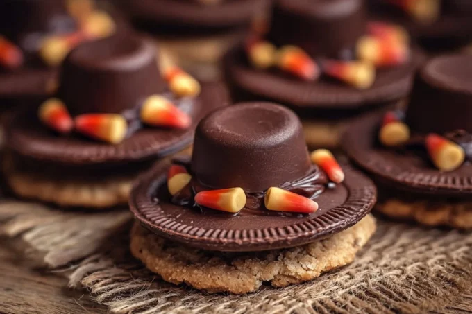 Festive Pilgrim Hat Cookies decorated for Thanksgiving celebration