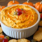 Creamy pumpkin dip served with snacks, perfect for fall gatherings.