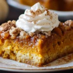 Delicious Pumpkin Dump Cake served in a rustic dish, perfect for autumn desserts.