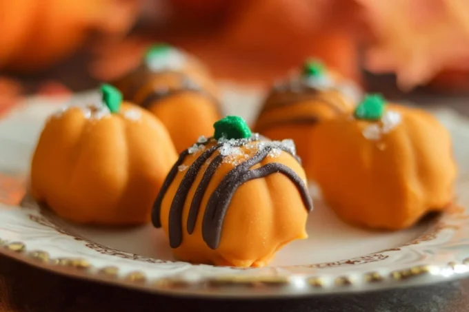 Homemade Pumpkin Oreo Balls decorated for fall festivities