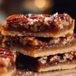 Delicious salted maple pecan pie bars on a wooden table