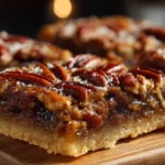 Salted maple pecan pie bars with a crunchy pecan topping