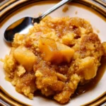 Delicious slow cooker apple dump cake topped with whipped cream.