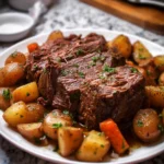 Delicious slow cooker beef roast with vegetables and rich gravy