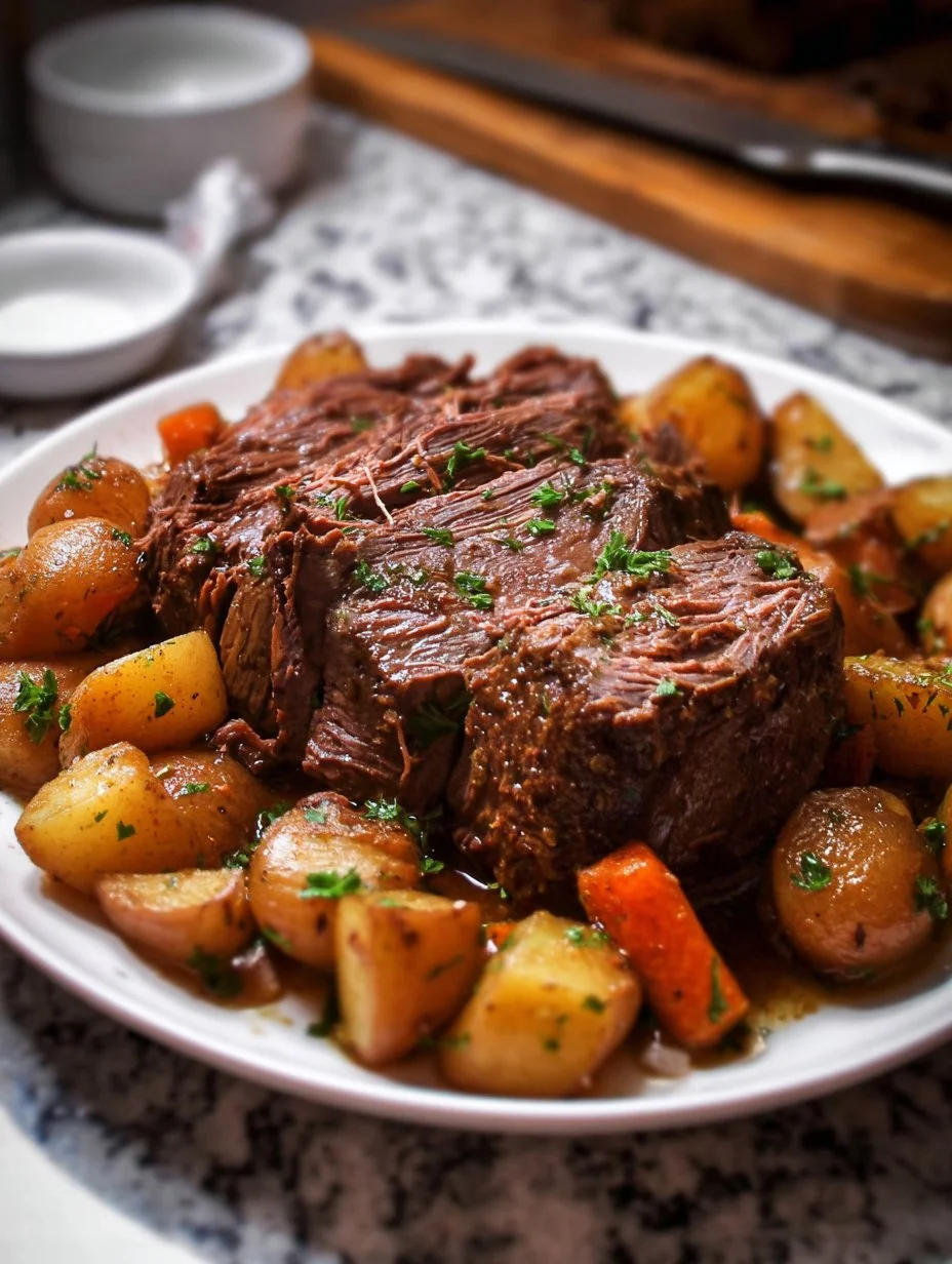 Delicious slow cooker beef roast with vegetables and rich gravy