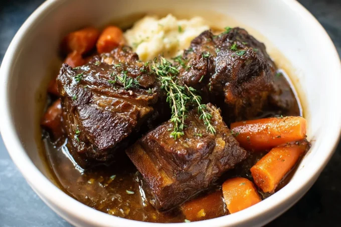 Delicious slow cooker short ribs served with sides