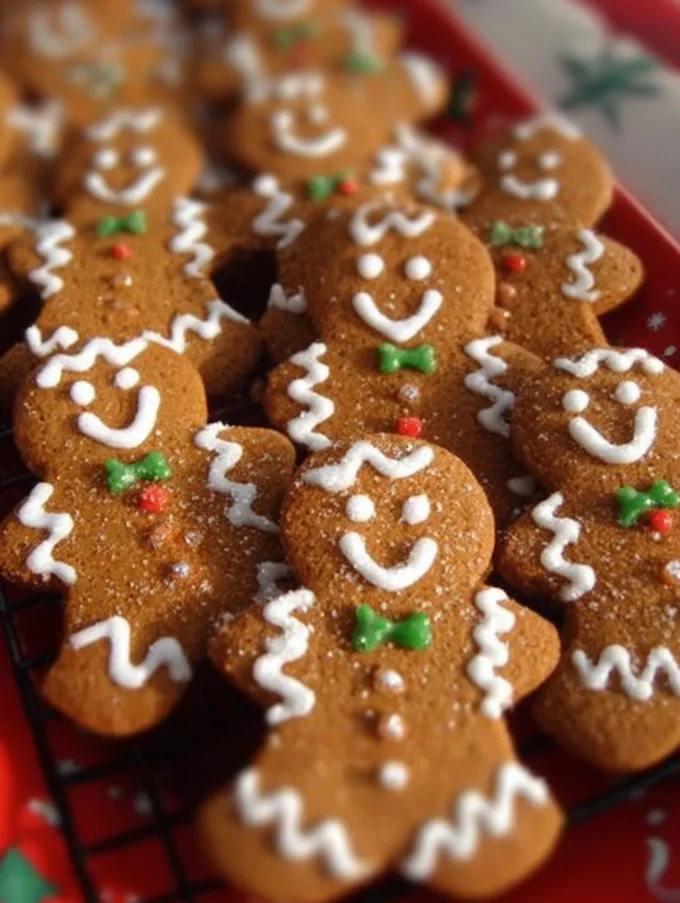 Plate of soft and chewy gingerbread men cookies decorated for the holidays