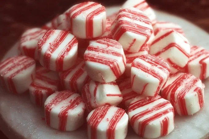 Delicious soft Christmas peppermints in a festive holiday setting.