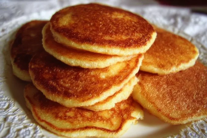 Plate of Southern Cornmeal Johnnycakes served with syrup and butter