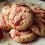 Delicious Strawberry Cheesecake Cookies on a wooden plate