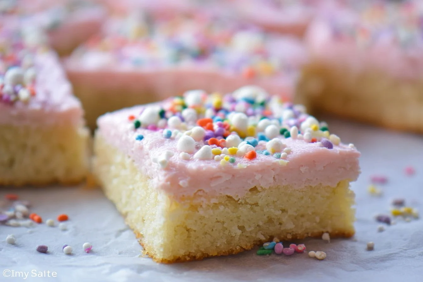 Deliciously soft sugar cookie bars topped with colorful sprinkles.