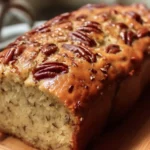 Slices of moist Sweet Alabama Pecan Bread showing the nuts, dusted lightly with powdered sugar, served on a white plate.