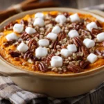 Delicious sweet potato casserole topped with fluffy marshmallows