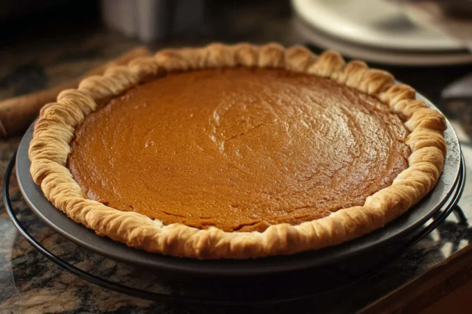 Delicious homemade Sweet Potato Pie served on a rustic wooden table