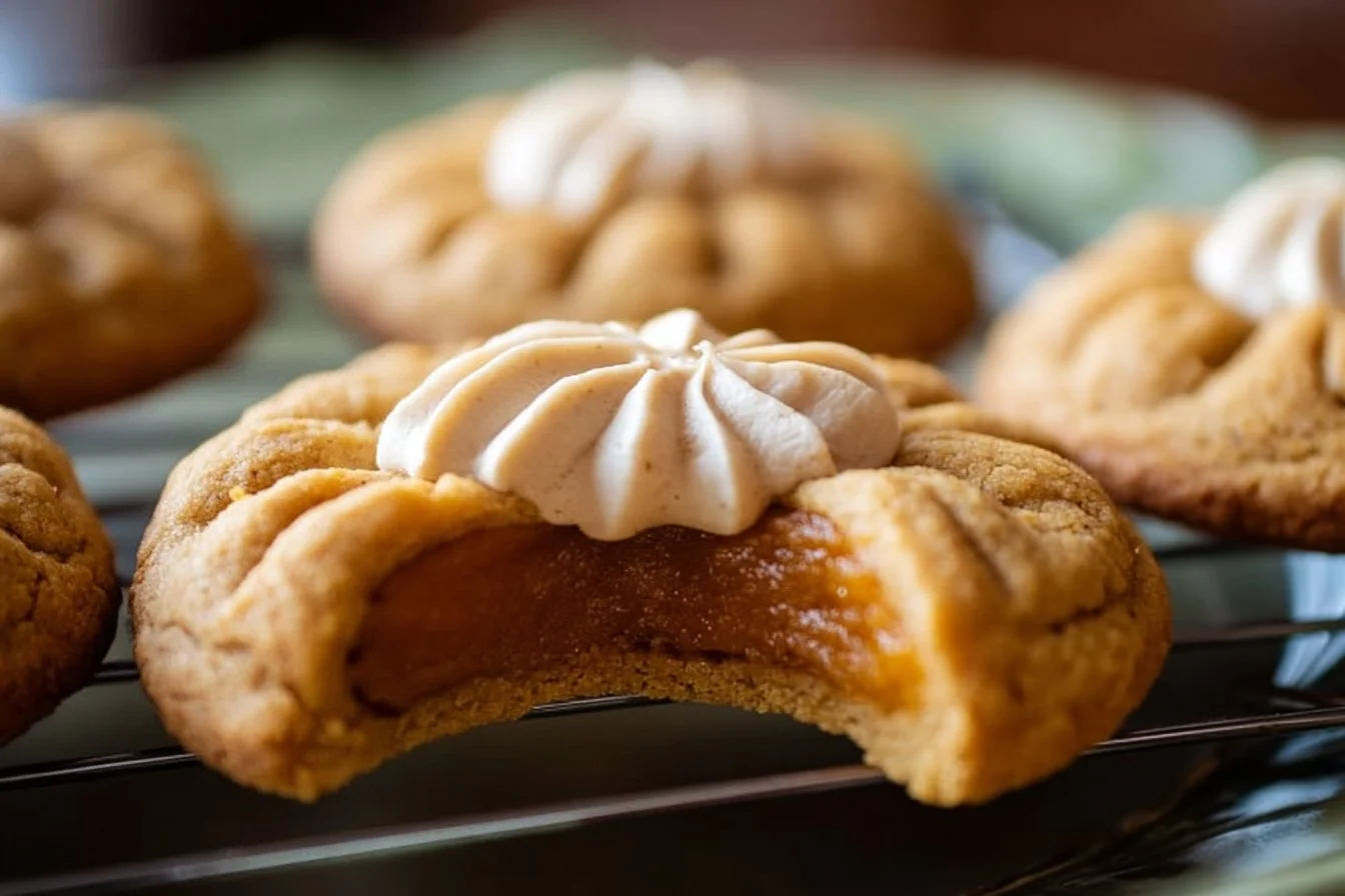 Thanksgiving pumpkin pie cookies served on a festive plate.