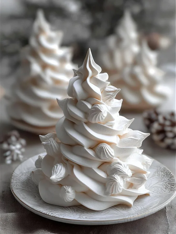 Colorful tree-shaped meringue cookies decorated for the holidays