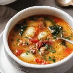 Bowl of delicious Tuscany Soup filled with fresh vegetables and herbs