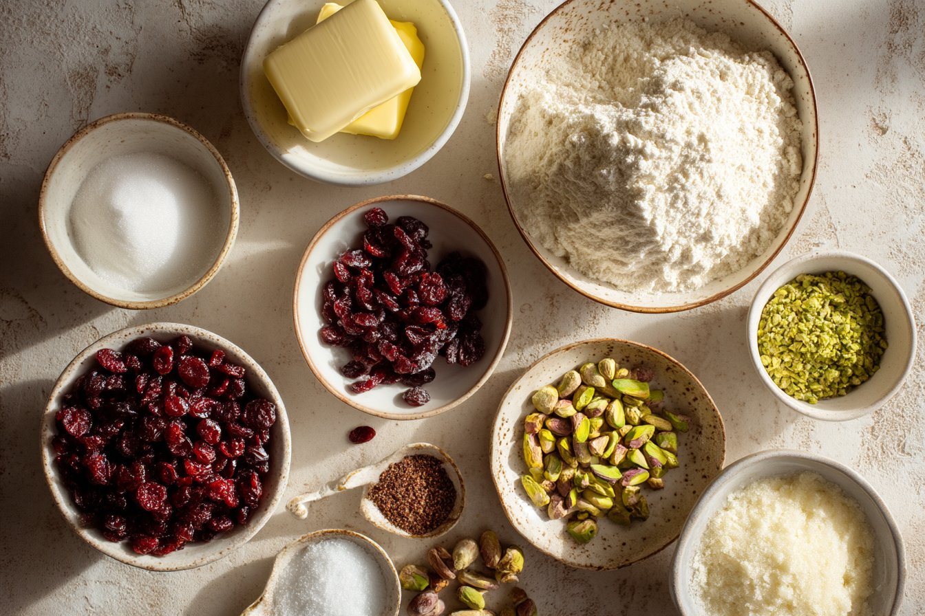 Cranberry Pistachio Shortbread Cookies