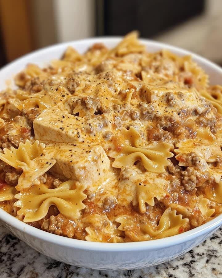 Bowtie Pasta with Velveeta Beef Sauce