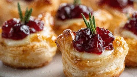 Mini Cranberry Brie Bites with Puff Pastry