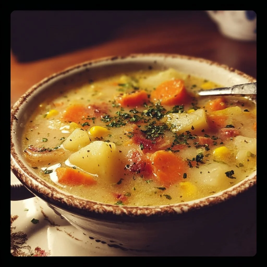 Bowl of hearty Amish Snow Day Soup, perfect for cold winter weather
